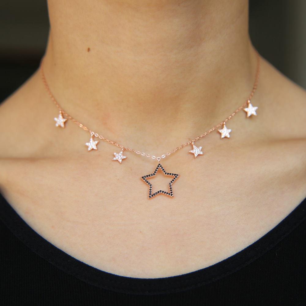 lovely star charm choker necklace cute statement jewelry 100% 925 sterling silver women collar collarbone Star pendant necklaces jewelry