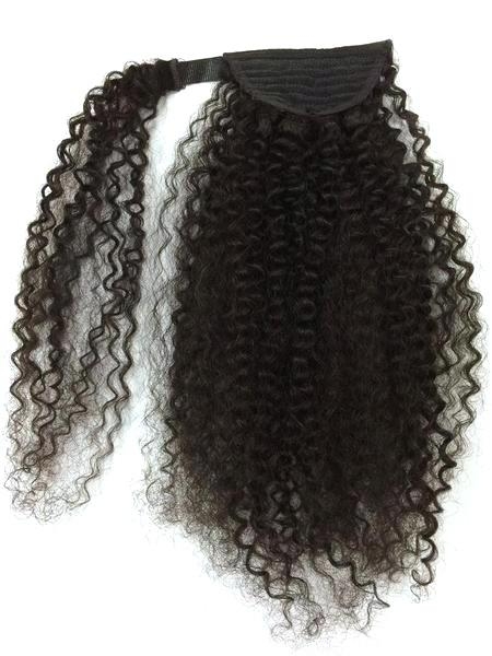 Kinky curly Pony Tail hairpiece 140g High Quality Human Ponytail Hair Tight Wrap Around Human Hair Ponytail 10-22inch natural black 1b
