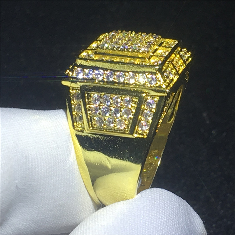 Hiphop Male ring Yellow Gold Filled Pave setting 4A zircon cz Party wedding bands rings for men Jewelry size 6-13