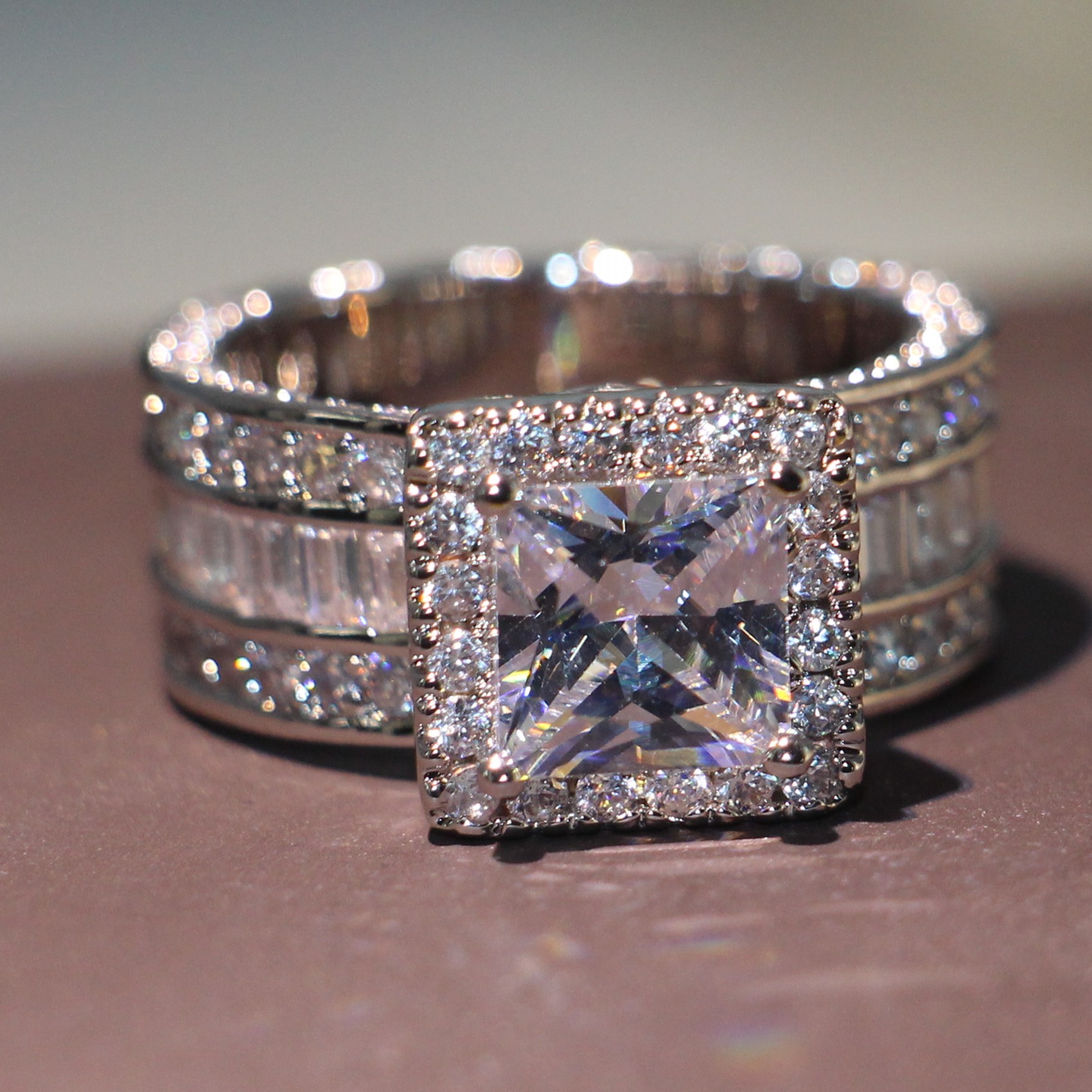 Sterg Sier Princess Cut White Topaz Ring: Wedding Band Jewelry Gift