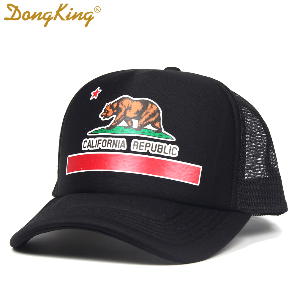 DongKing Fashion Trucker Hat California Flag Snapback Mesh Cap Retro California Love Vintage California Republic Bear Top D18110601