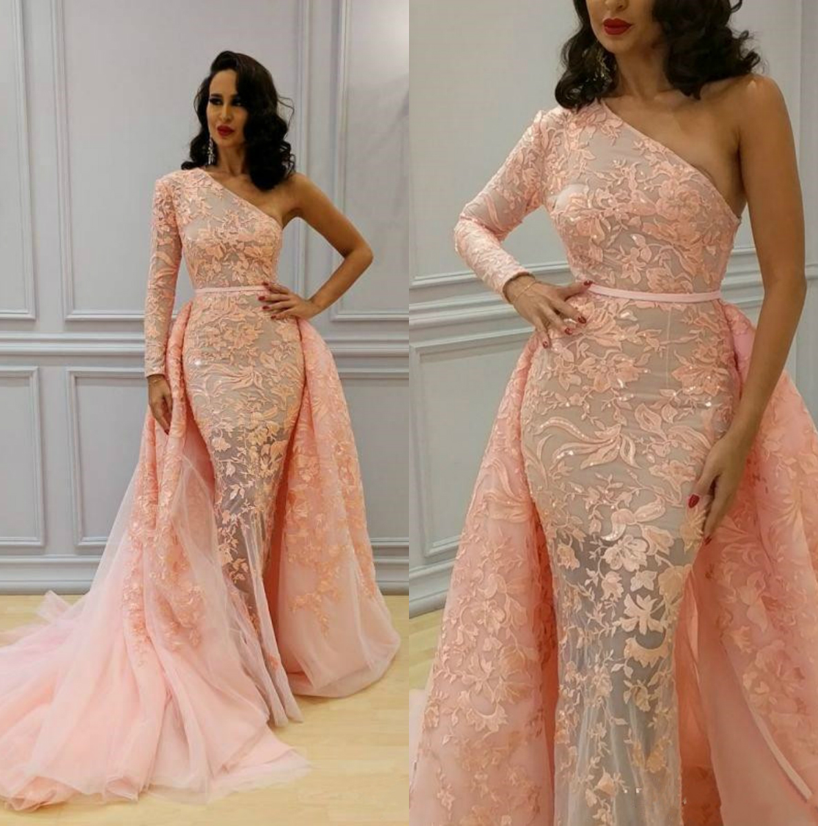 One Shoulder Overskirt Mermaid Prom Dress With Long Sleeve Lace Appliques Evening Gowns Sweep Train Tulle Sequined Formal Dresses, Champagne
One Shoulder Overskirt Mermaid Prom Dress With Long Sleeve Lace Appliques Evening Gowns Sweep Train Tulle Sequined Formal Dresses, Champagne