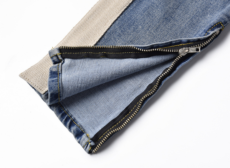 New Mens Hip Hop Ripped Jeans 2018 Destroyed Hole Skinny Biker Jeans White stripe stitching Zipper Decorated Black Light Blue Denim Pants
