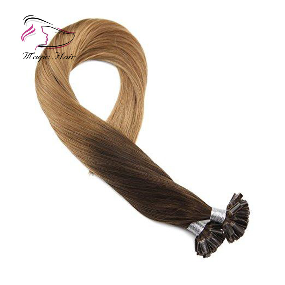 U Tip Keratin Remy Human Hair Extension Chocolate Brown #4 Ombre to Caramel Blonde #27 (#T427)