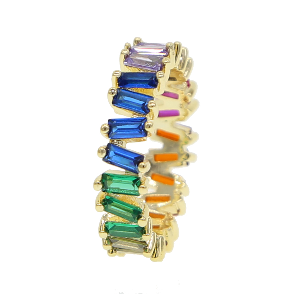 2024 Promotion Hot Selling Gold Rainbow Cz Ring Wedding Engagement Band Stacking Stacks Cz Eternity Colorful Finger Jewelry for Women