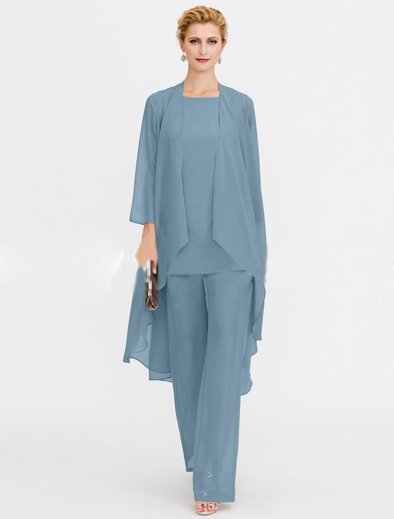Chic Mother Of The Bride Pant Suits With Long Jacket Three Pieces Cheap Wedding Guest Groom Dresses Mothers Outfit Long Garment Dress