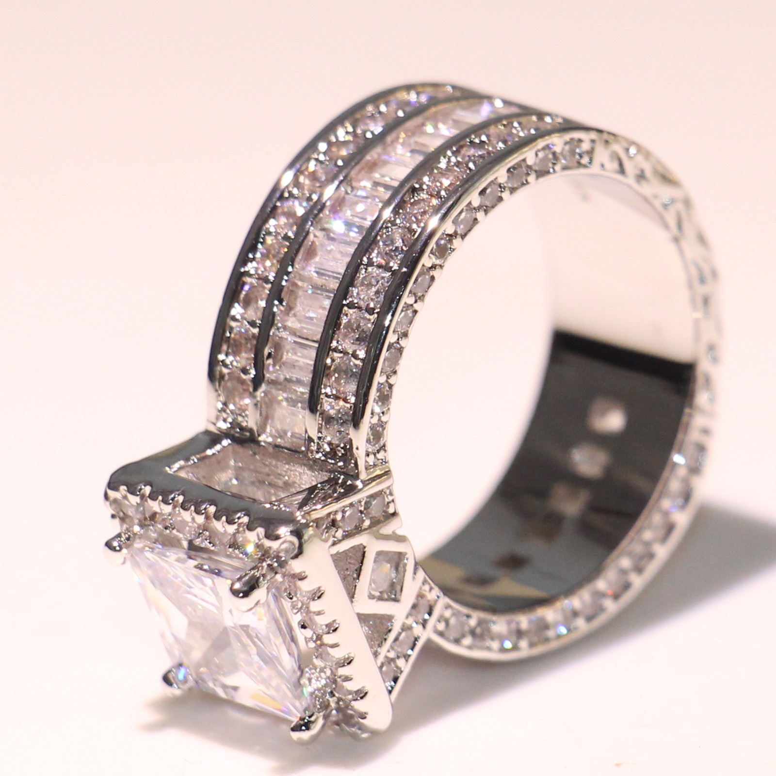 Sterg Sier Princess Cut White Topaz Ring: Wedding Band Jewelry Gift