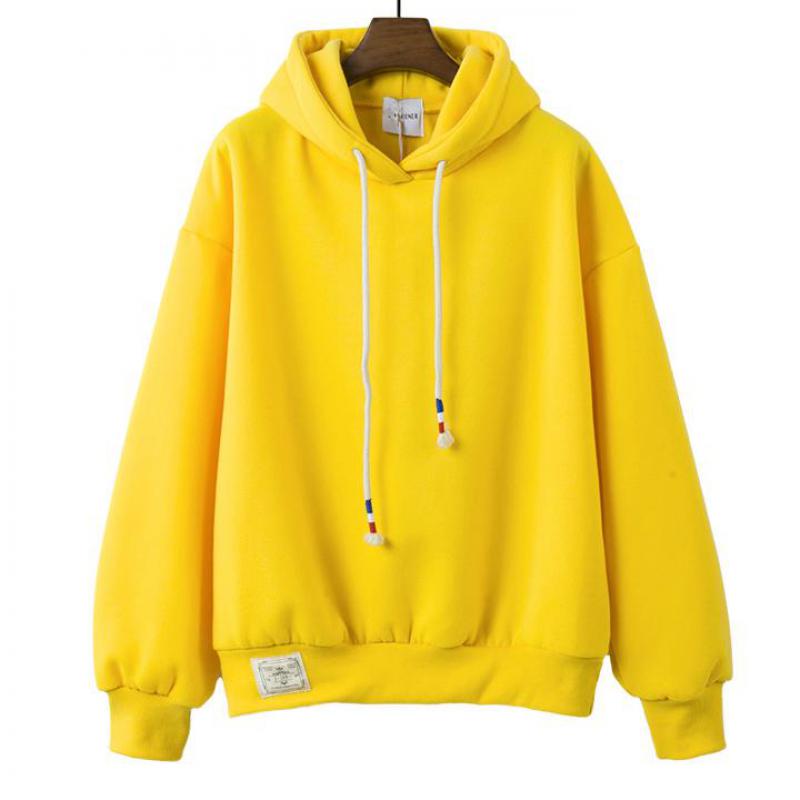 2018 New Autumn Winter Korea Solid Color Plus Velvet Sweatshirt Female Long-sleeved Candy Color Loose Student Hoodie Sweatshirt