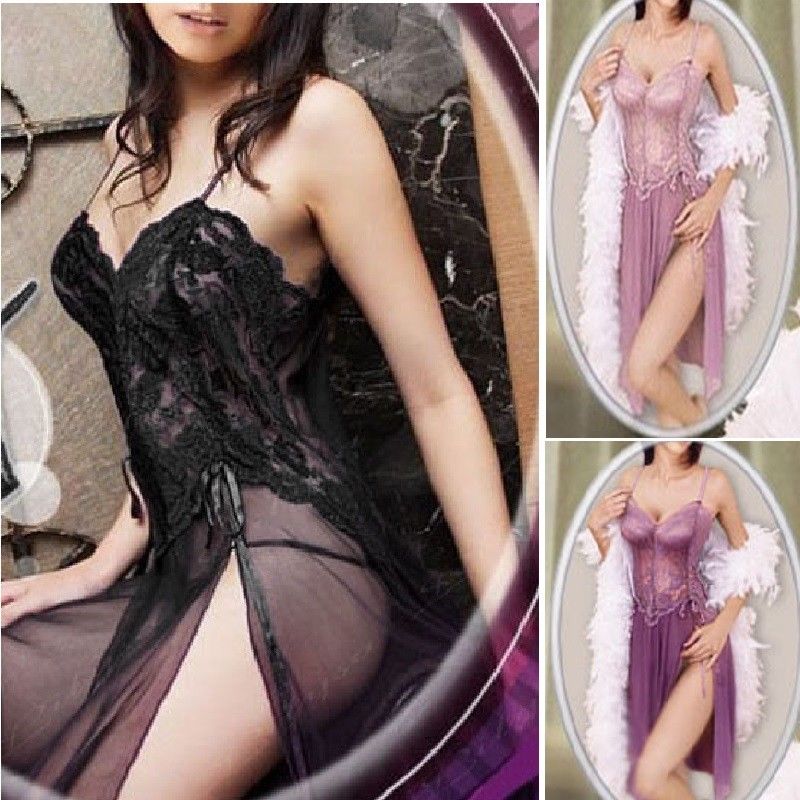 Women Sexy Lingerie Underwear Lace Sleepwear Babydoll Dress+G-string New Arrivel #R68, Purple