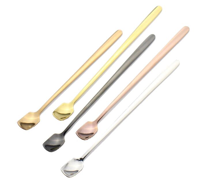 Stainless Steel Spoon Colorful Long Handle Spoons Flatware Coffee Drinking Ice Cream Tools Kitchen Gadget Spoon