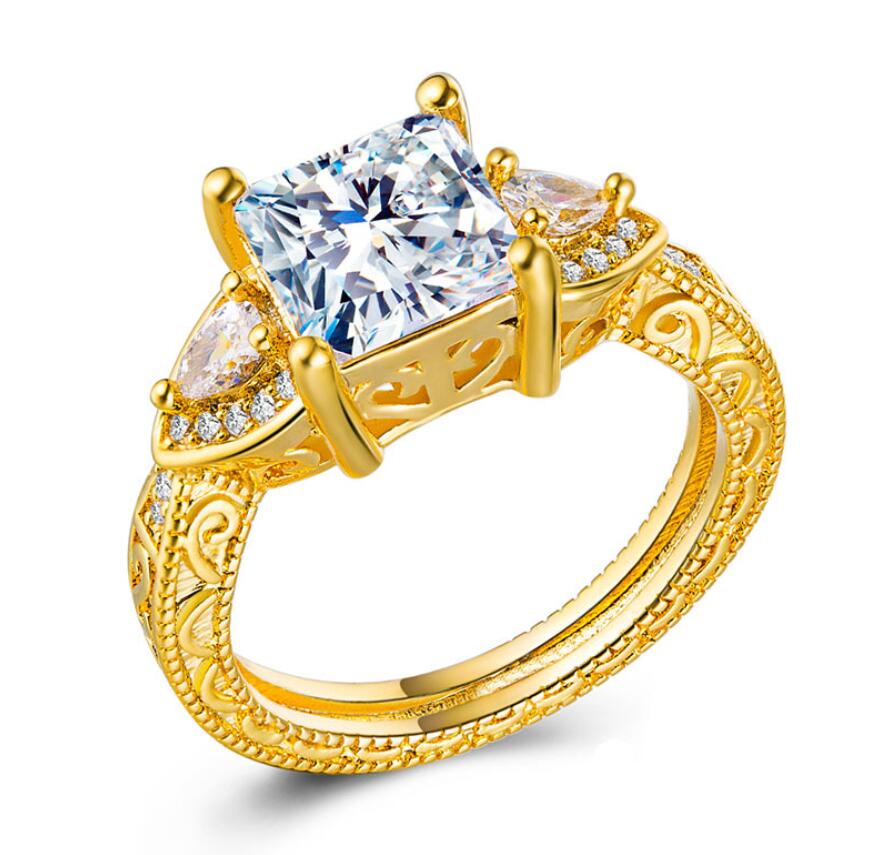 Vintage Fashion Jewelry 925 Sterling Silver&Gold Filled Princess Cut White Topaz CZ Diamond Party Micro Zirconia Wedding Women Band Ring