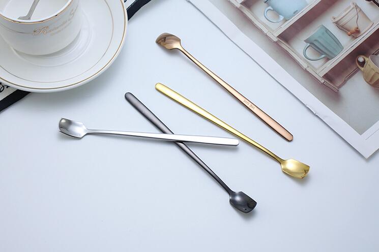 Stainless Steel Spoon Colorful Long Handle Spoons Flatware Coffee Drinking Ice Cream Tools Kitchen Gadget Spoon