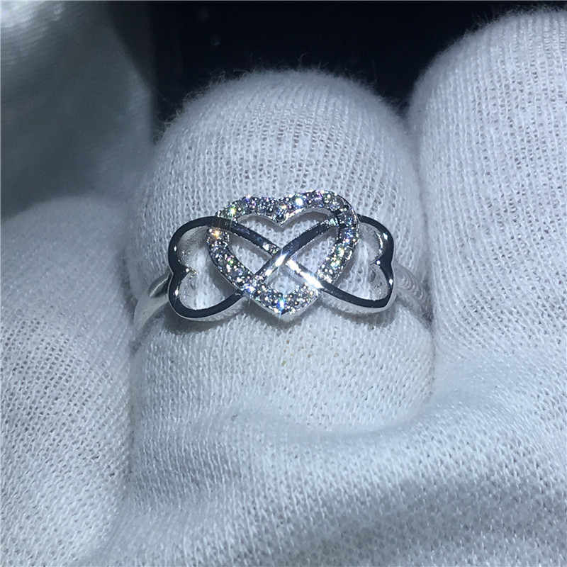 Vecalon Heart to Heart Real Soild 925 Sterling Silver ring 5A Zircon Cz Engagement wedding Band rings for women Bridal Gift
