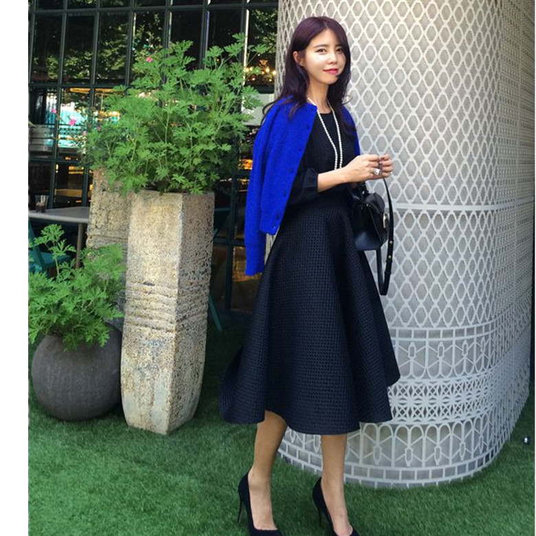 New design womens high waist hollow out ball gown midi long big expansion solid color party skirt S M L XL