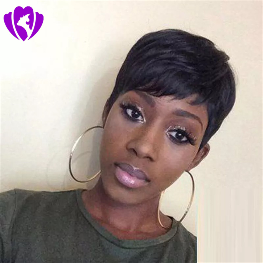 Black /brown color Brazilian Short Human Hair Wigs With Bangs virgin Natural straight Wigs For Women