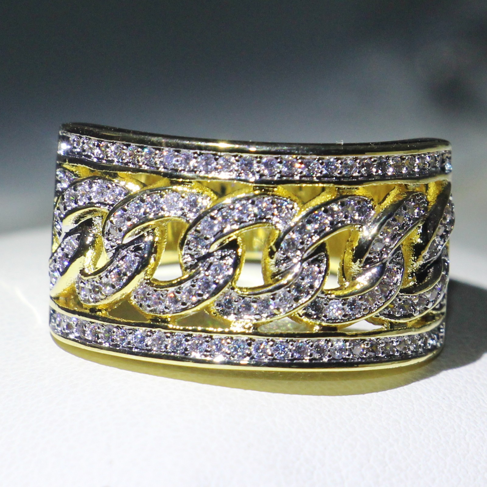 Sterg Sier & Gold Fill Pave White Sapphire CZ Dia Infinity Wide Ring - Sizes 5-10