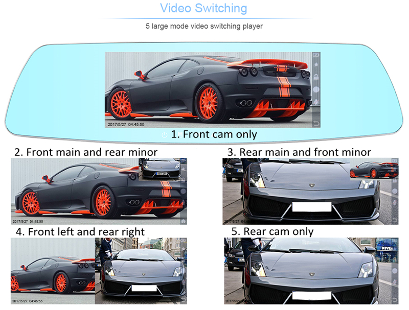 1080P car DVR dashcam mirror rearview 2Ch video camcorder vehicle driving recorder 7 inch 170 degrees night vision G-sensor parking monitor
1080P car DVR dashcam mirror rearview 2Ch video camcorder vehicle driving recorder 7 inch 170 degrees night vision G-sensor parking monitor