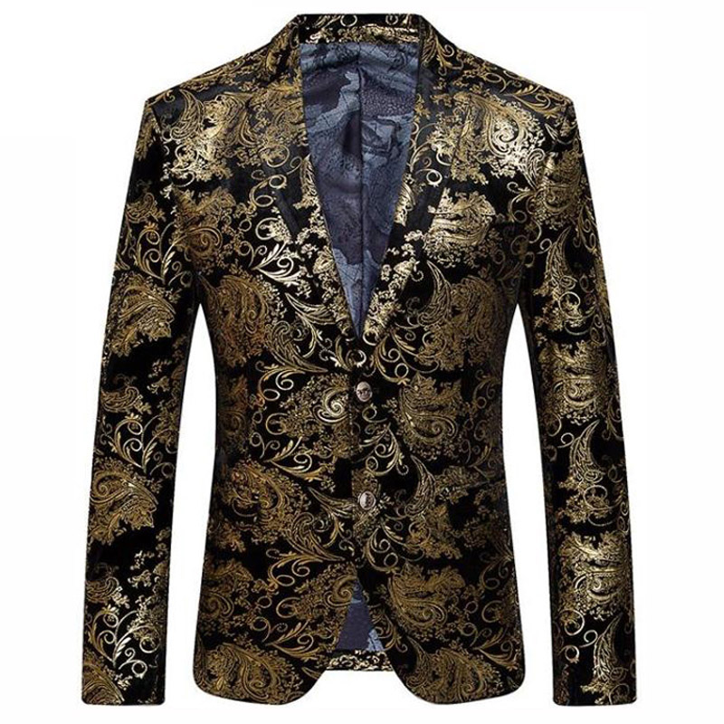 Black Gold Blazer Men Paisley Floral Pattern Wedding Suit Jacket Slim Fit Stylish Costumes Stage Wear For Mens Blazers Designs
Black Gold Blazer Men Paisley Floral Pattern Wedding Suit Jacket Slim Fit Stylish Costumes Stage Wear For Mens Blazers Designs