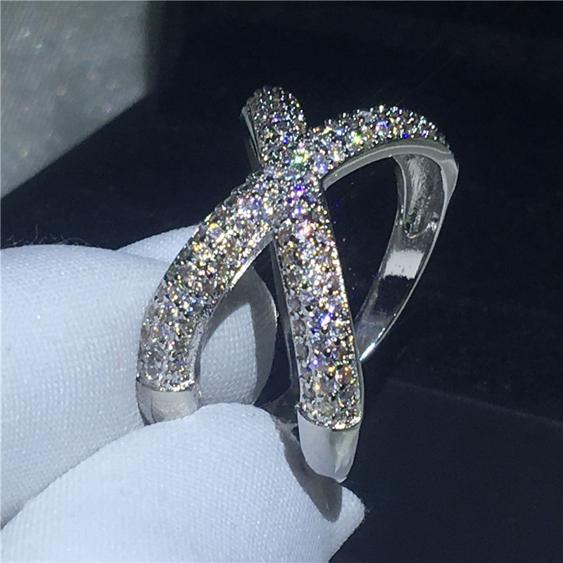 Fashion cross ring Silver color Pave setting Diamond Cz Stone Big Engagement wedding band ring for women Bridal Fashion Jewelry