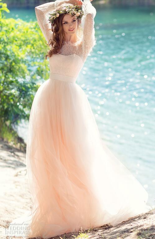 2018 Fall Lace Long Sleeves Wedding Dress With Off Shoulder Floral Applique Beads Tulle Bridal Gowns Customized Cheap Wedding Dresses B.N