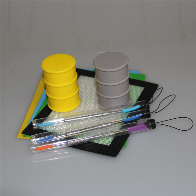 1set Silicone Wax Kit Set with silicone pads mat 26ml barrel drum container silicon oil container dabber tool for dry herb jars dab
