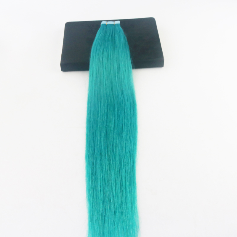 Seamless Tape in Hair Extensions #Teal Green 100% Remy Human Hair Extensions Straight for Fashion Women 40Pcs 100G/Package