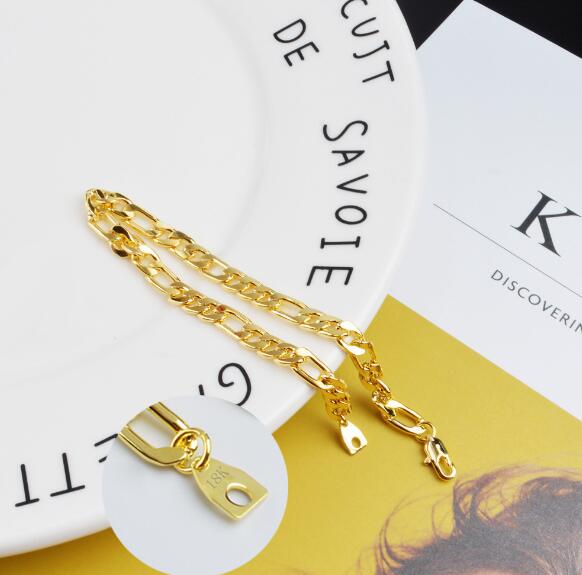 Hot Man woman plating 18K gold 5MM Bracelet flat chain Side Bracelet Trendy Long Figaro Chain Bracelet 19/20/21/22/23cm