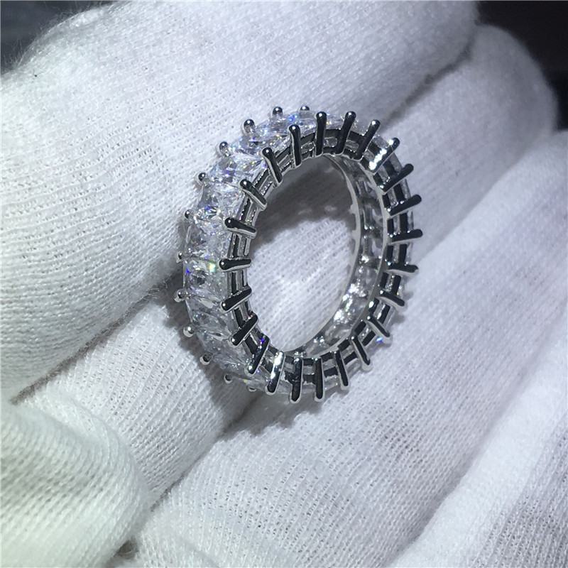 Handmade Jewelry lovers 925 Sterling silver ring Full Princess cut 5A Zircon Cz stone Engagement wedding band rings for women