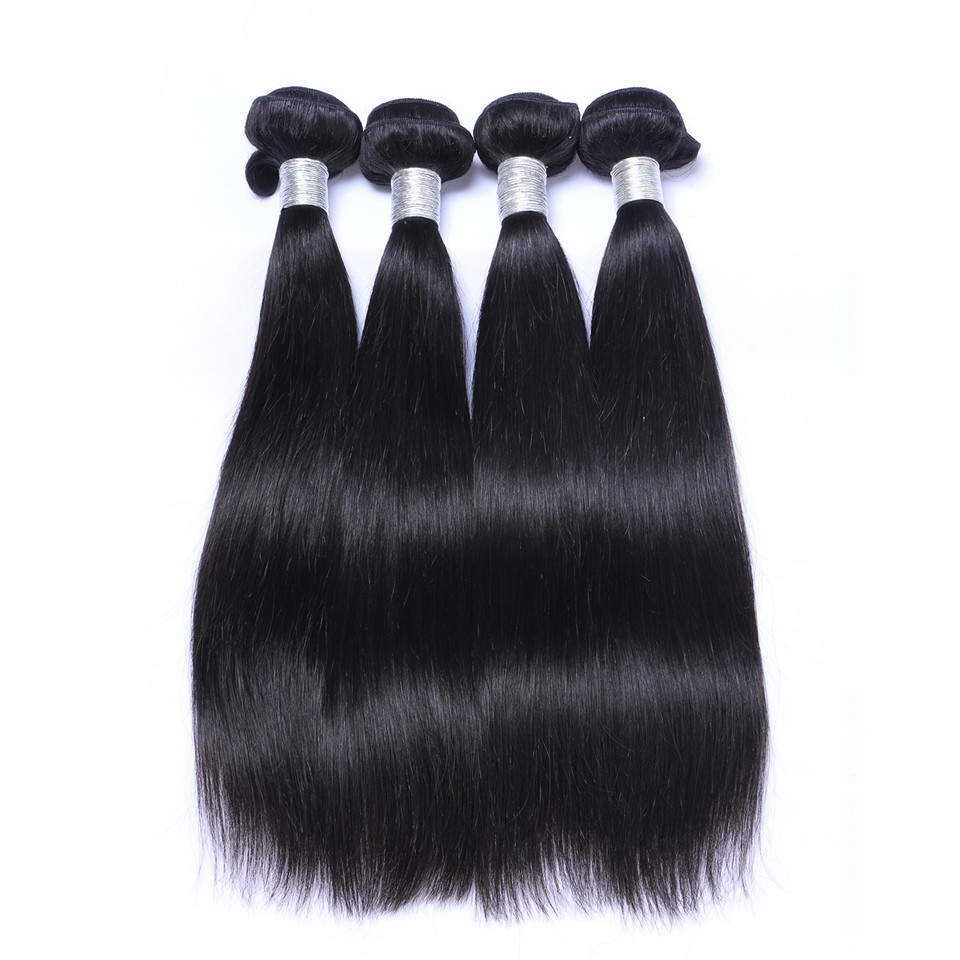 4 Bundles Malaysain Straight Hair Weaves Full Head 100% Unprocessed Virgin Remy Human Hair Weaves Extensions Natural Black Color