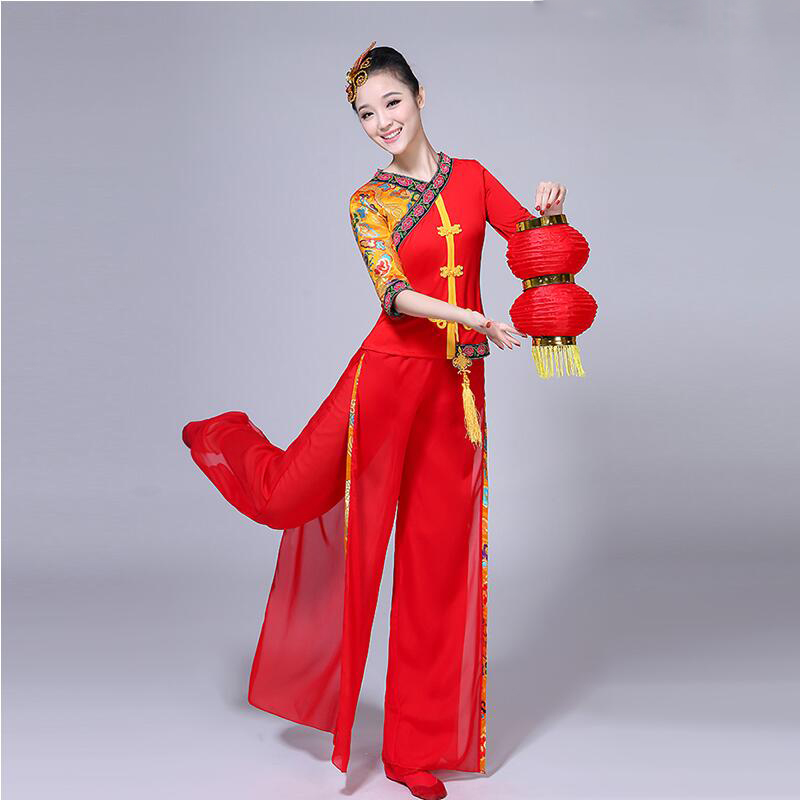 Women Classic Yangko Dance wear red lantern Dance Dress Ancient Chinese National clothes Chinese New Year festival Dance Costume