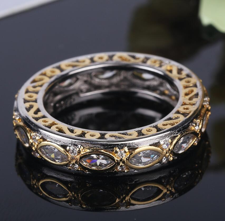 Size5-10Handmade Vintage Jewelry 925 Sterling Silver Horse Eye stripe White Topaz Crystal Women Wedding Engagment Band Ring for Lovers' Gift