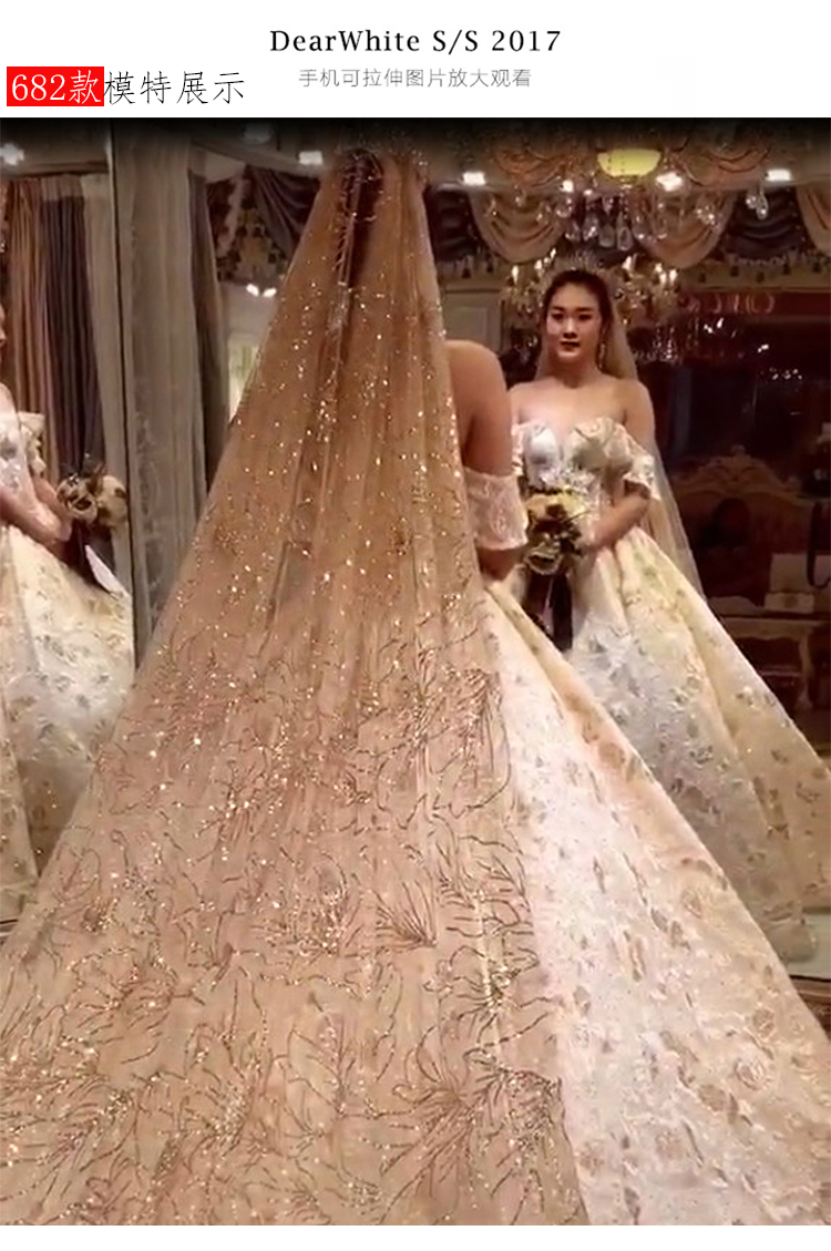 Luxury Wedding Veils Bling Beaded 3.5 M Long 3M Width Champagne Gold Bridal Veil One Layer Wedding Veils