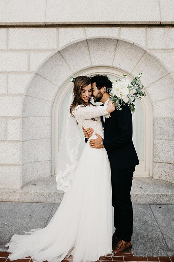 Aline Ivory Lace Modest Wedding With Half Boat Neck Short Sleeves Informal Dresses Boho Country Bridal Gowns 0521