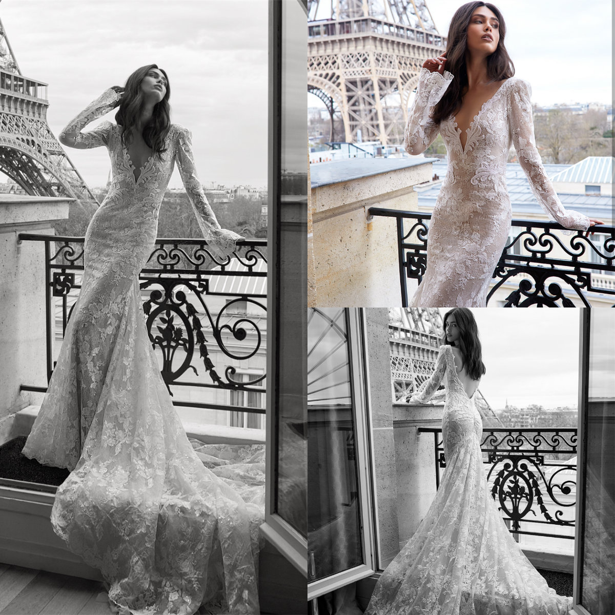 Julie Vino 2019 Mermaid Wedding Dress Long Sleeve Deep V Neck Full Lace Appliqued Backless Bridal Gowns Sweep Train