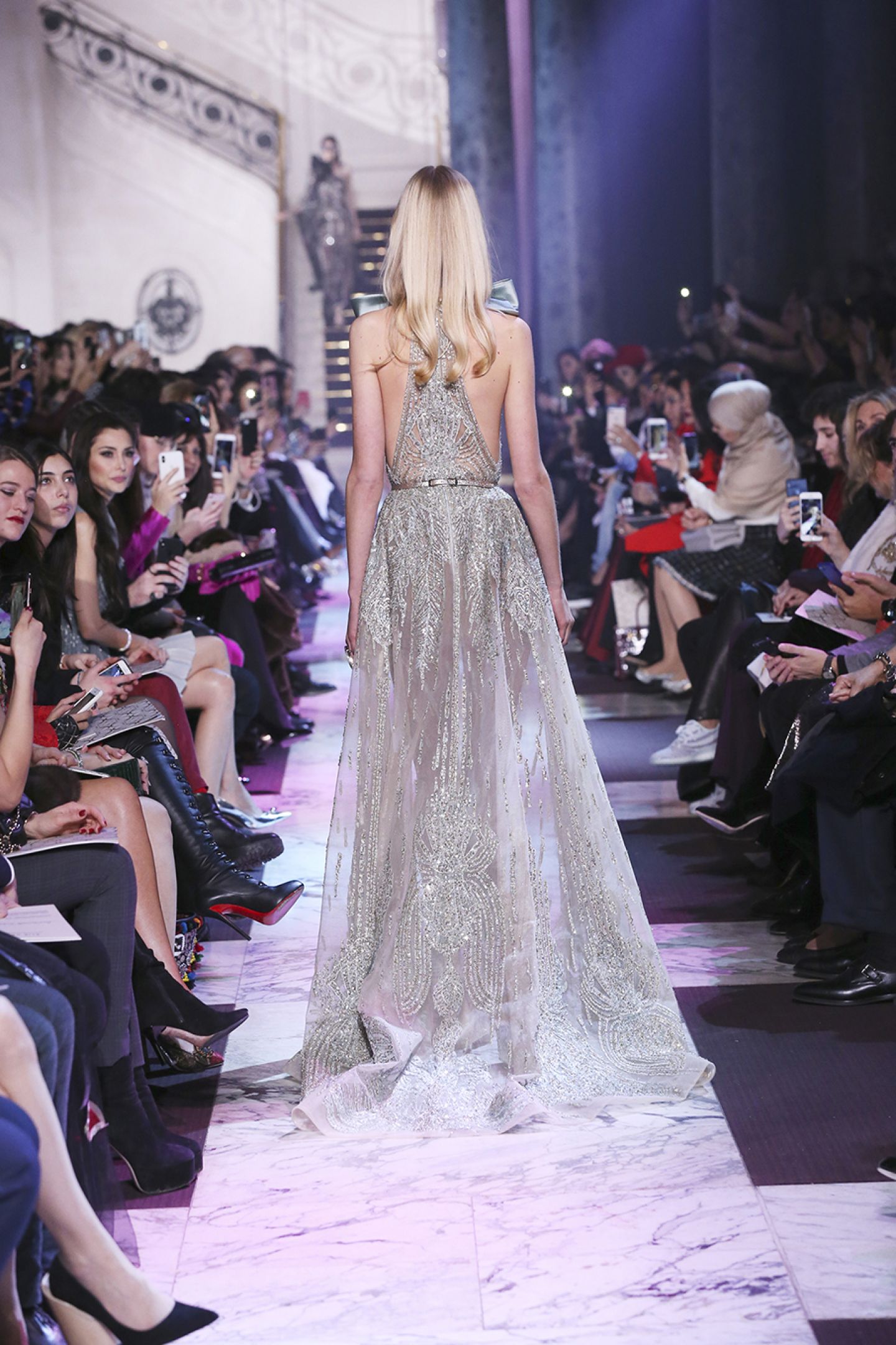 Elie Saab Prom Dresses High Low Luxury Beads Sequined Deep V Neck Sleeveless Sweep Train Evening Dress Custom Made Formal Party Gowns