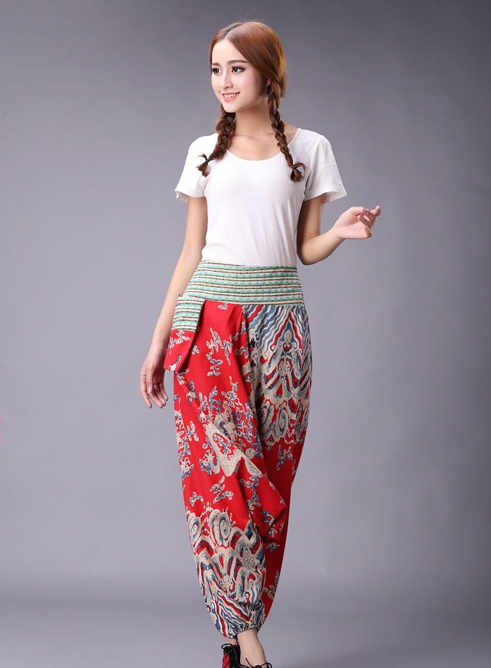 Traditional stage Woman Joggers Linen Cotton Chinese Harem Pants Women Big Crotch Pants Nepal Baggy Linen Pants Female pantalon