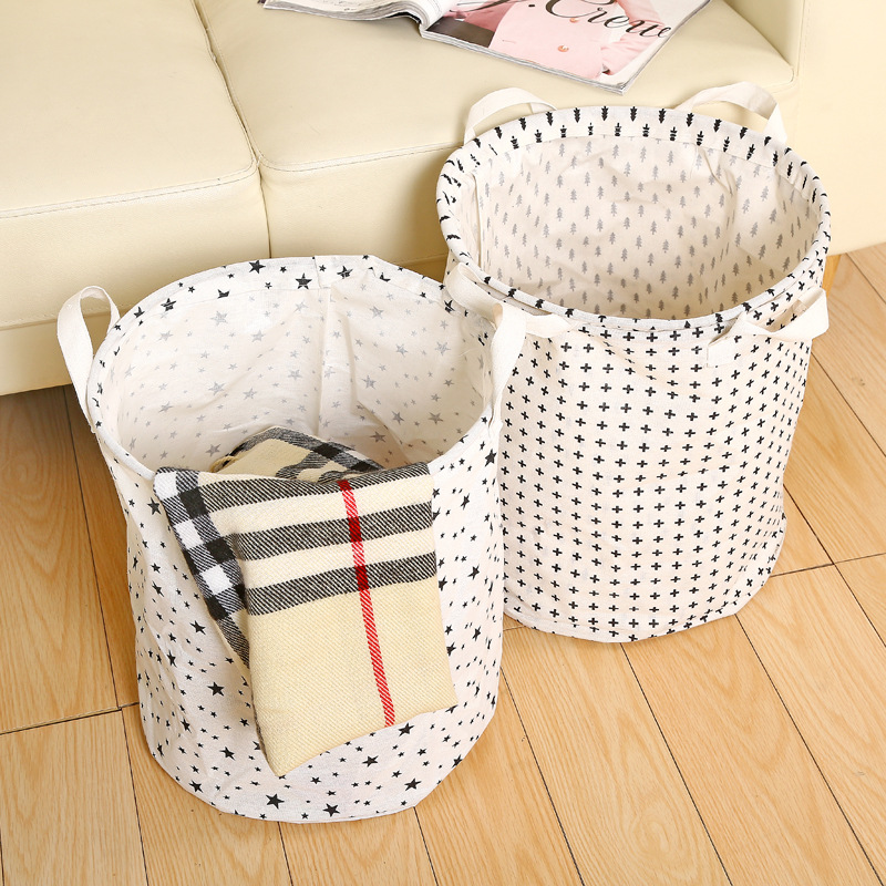 Brief Dirty Clothes Basket Waterproof Folding Laundry Basket Cotton Toys for Kids Room Star Dot Print Storage Bucket