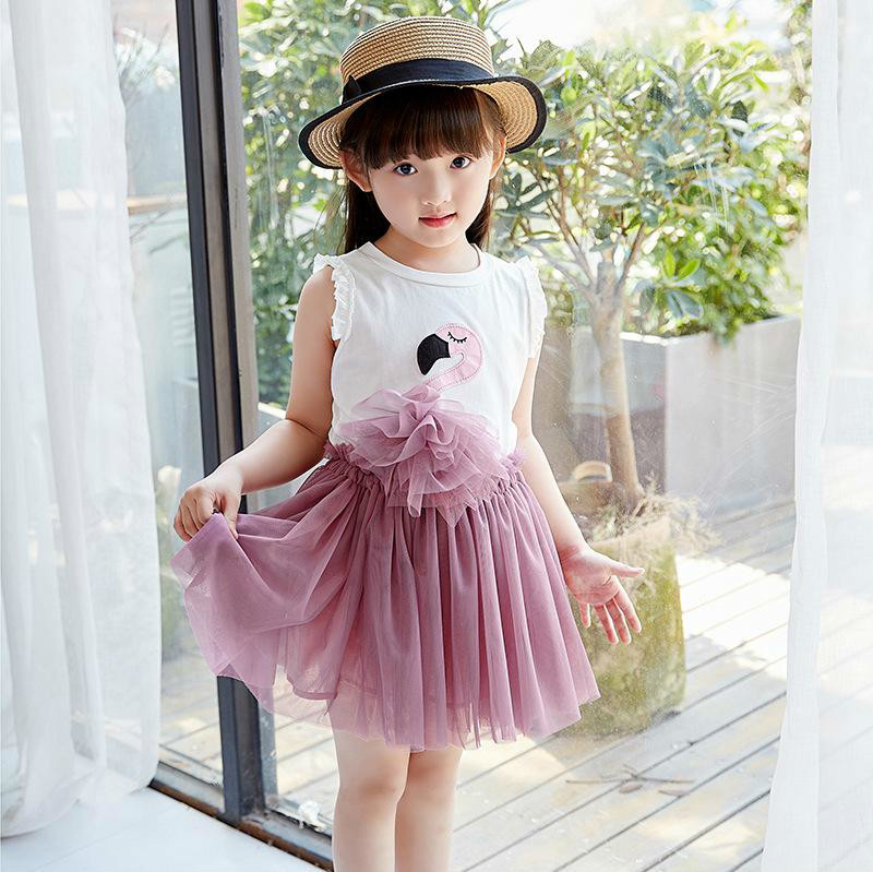 Girl Summer Clothing Sets Flamingo Kids Clothing 2018 Summer Sleeveless Cotton Top + Lace Tutu Skirt korean Children Outfits 2 pcs Sets