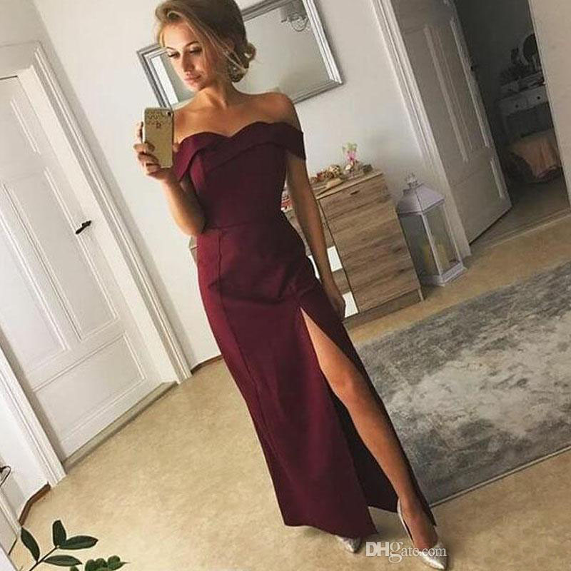 2018 Dress Sheath Column Simple Elegant Evening Gown Long Formal Burgundy Prom Dresses Off the Shoulder Split Evening Party Gowns, Dark red
2018 Dress Sheath Column Simple Elegant Evening Gown Long Formal Burgundy Prom Dresses Off the Shoulder Split Evening Party Gowns, Dark red