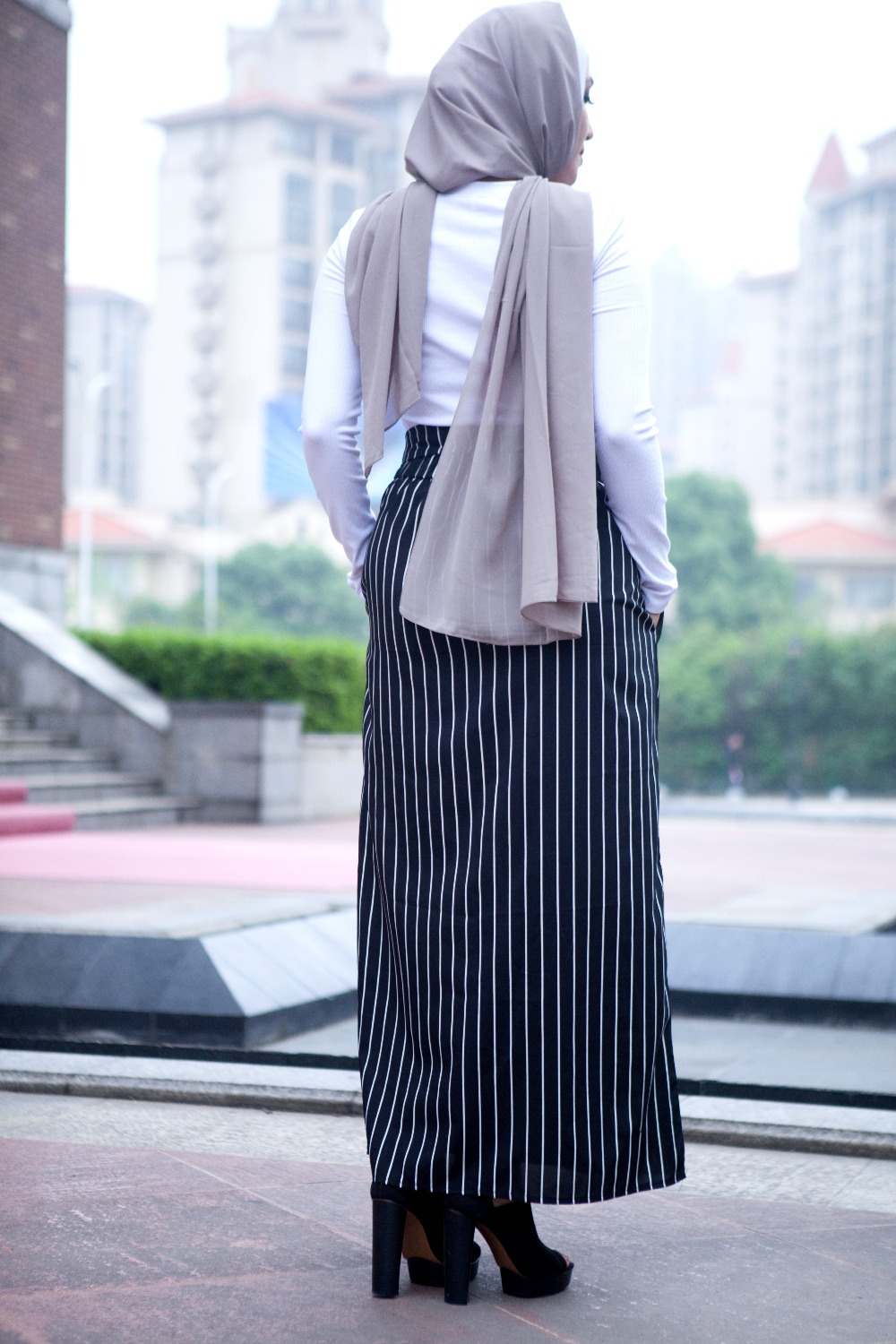 Faldas mujer moda 2018 Women Summer Skirts Striped Long Muslim Skirts Jupe Longue Femme Dubai Turkish Islamic Skirt with Pockets