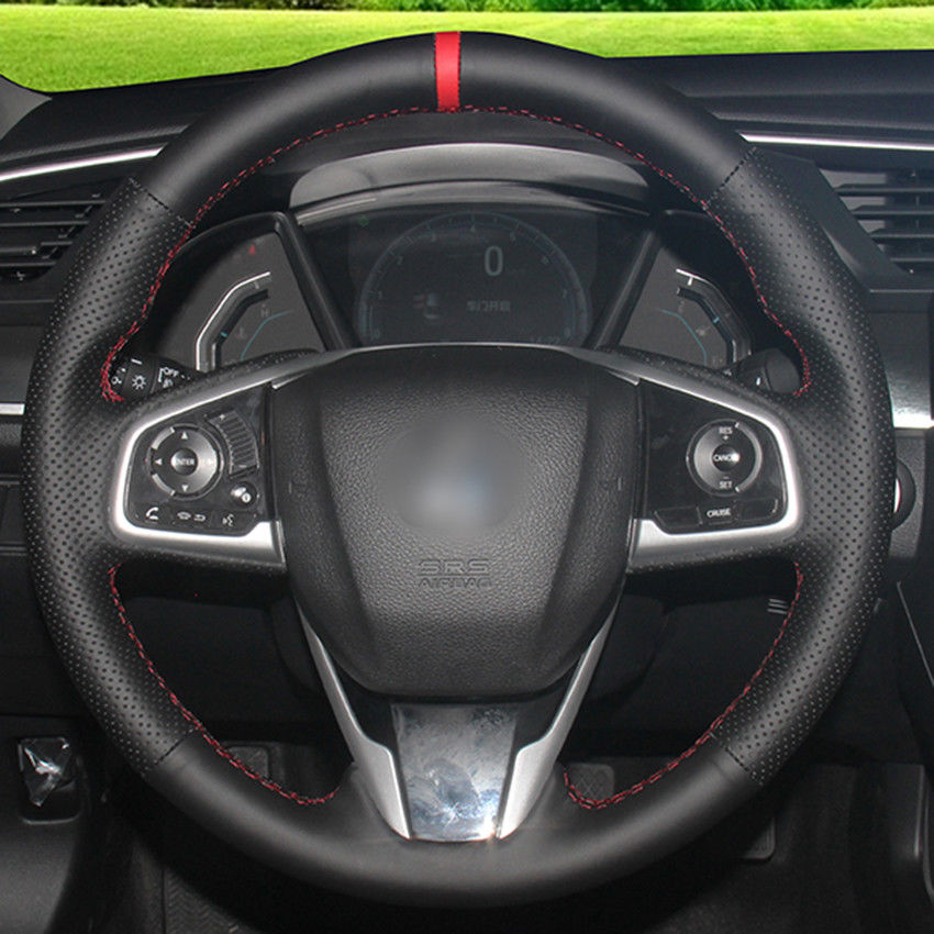 Black Leather Red Marker Car Steering Wheel Cover for Honda Civic 2010-2016