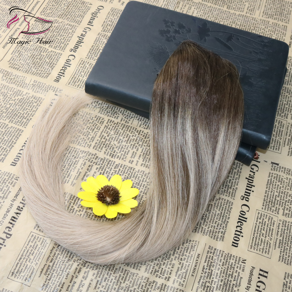 5 Clips One Piece Clip In Human Hair Extensions With Lace Straight Brazilian Virgin Hair Ombre Balayage Color #4 Fading To #18 70grams