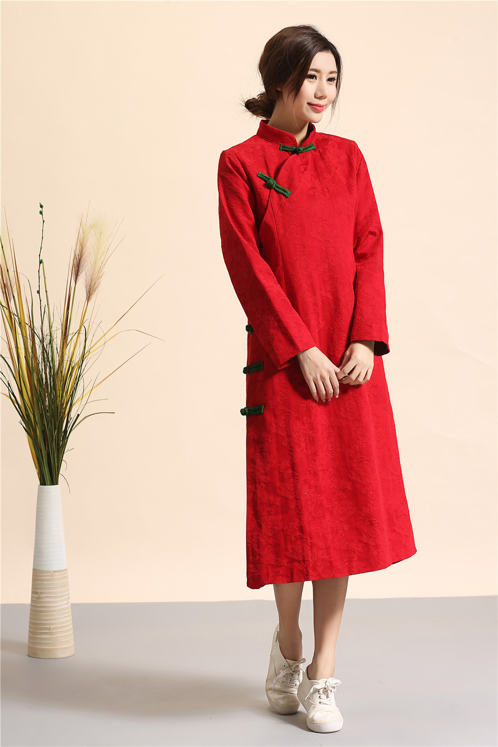 East Asian Retro style Chinese oriental Linen dresses modified cheongsam modern qipao dress female long cotton qipao dress