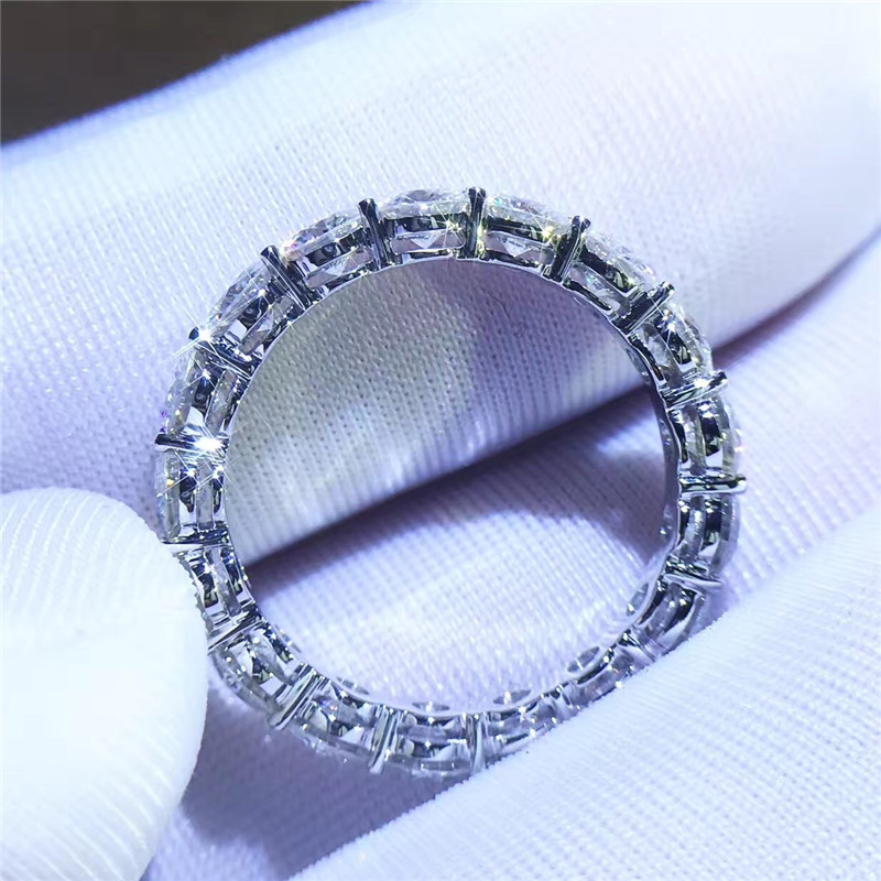 Vecalon Eternity Promise ring 925 Sterling Silver 4mm Diamond cz wedding band rings For women Statement Finger Party Jewelry Gift