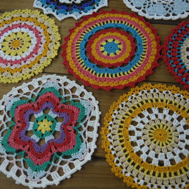 12 Beautiful Vintage Crochet Doilies, Hand Dyed Craft Doilies, 15-16cm, Crochet Mandalas in Pretty Spring Colors