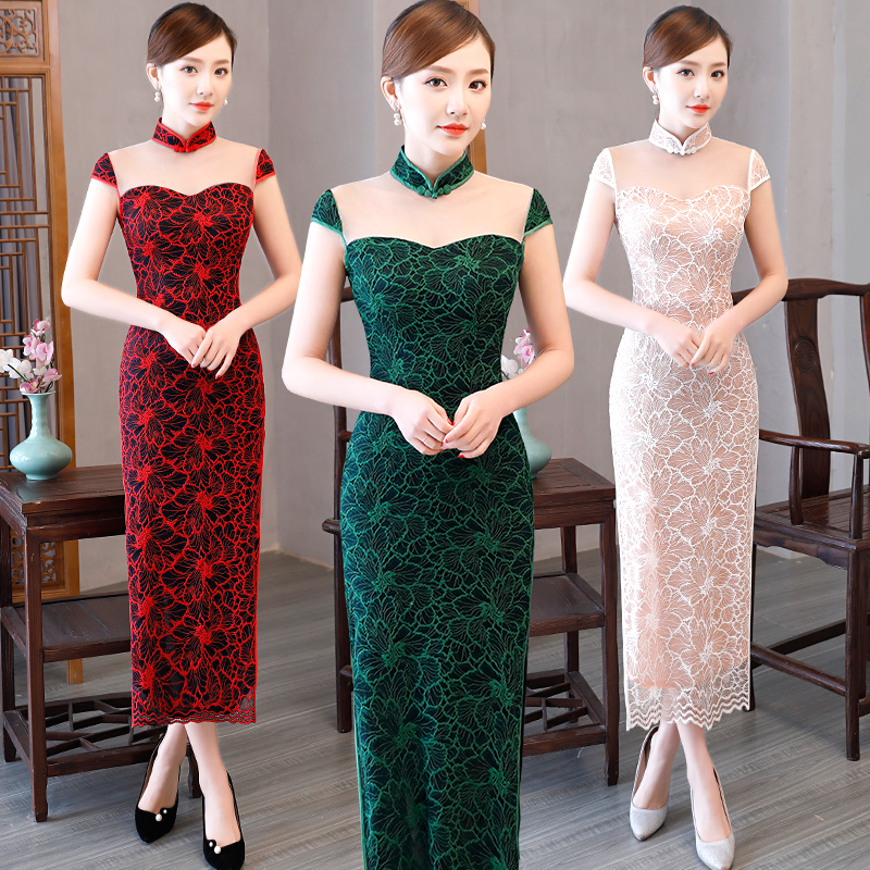 Women Party Dresses Chinese Style Stand Collar Vestidos lace Cheongsam Dress Mandarin Retro flower Pattern Long summer Dress, Red
Women Party Dresses Chinese Style Stand Collar Vestidos lace Cheongsam Dress Mandarin Retro flower Pattern Long summer Dress, Red