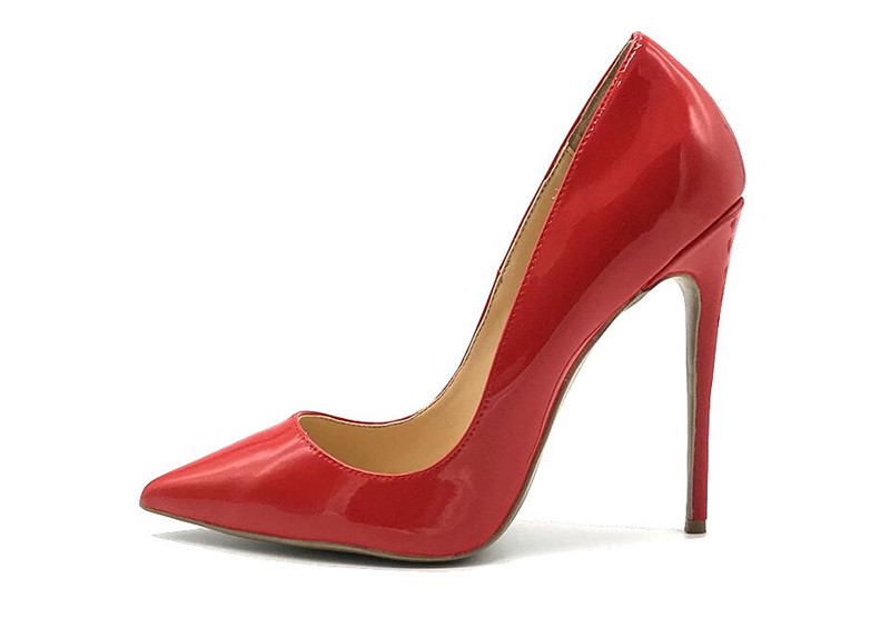 Livraison Gratuite mode femme femme 2019 rouge en cuir verni Poined Toes chaussures pompes Chaussures de mariage semelle inférieure talons hauts