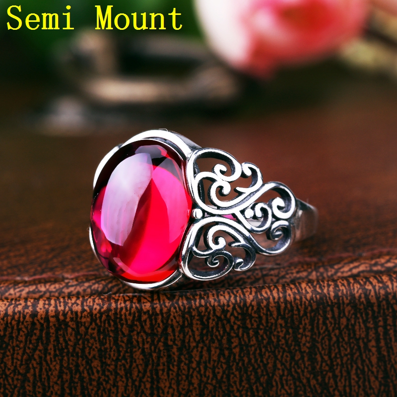 Wholesale 925 Sterling Silver 11x14mm 12x16mm Oval Cabochon Amber Garnet Agate Engagement Wedding Ring Fine Jewelry Setting