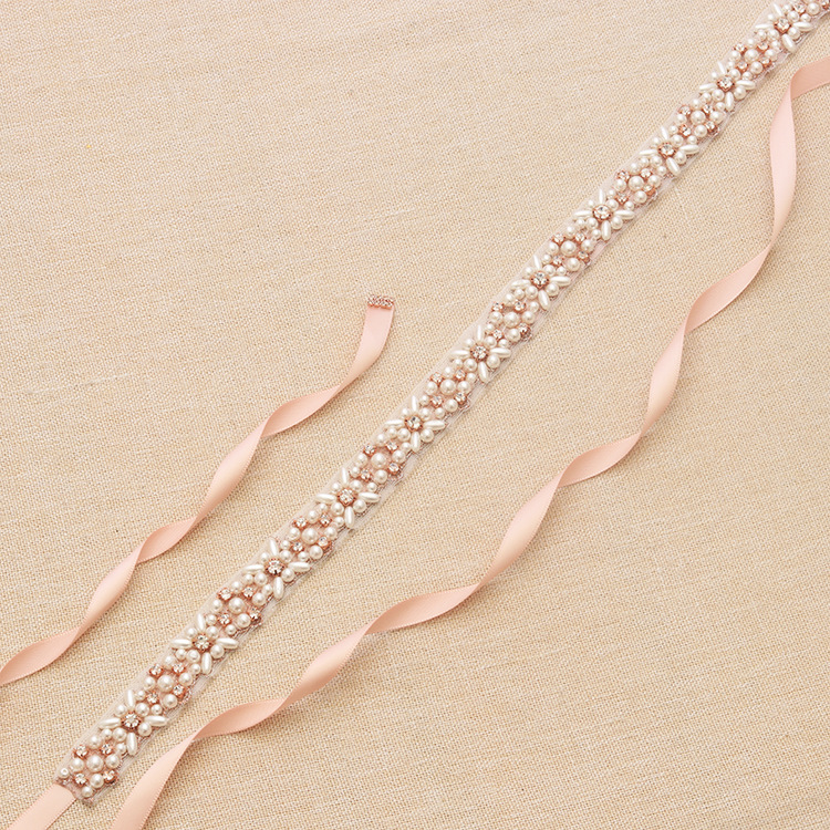 Wedding Sashes Bridal Belt 2019 Rose Gold Rhinestone Pearls Accessories Belt 100% hand-made 8 Colors White Ivory Blush Bridal Sashes