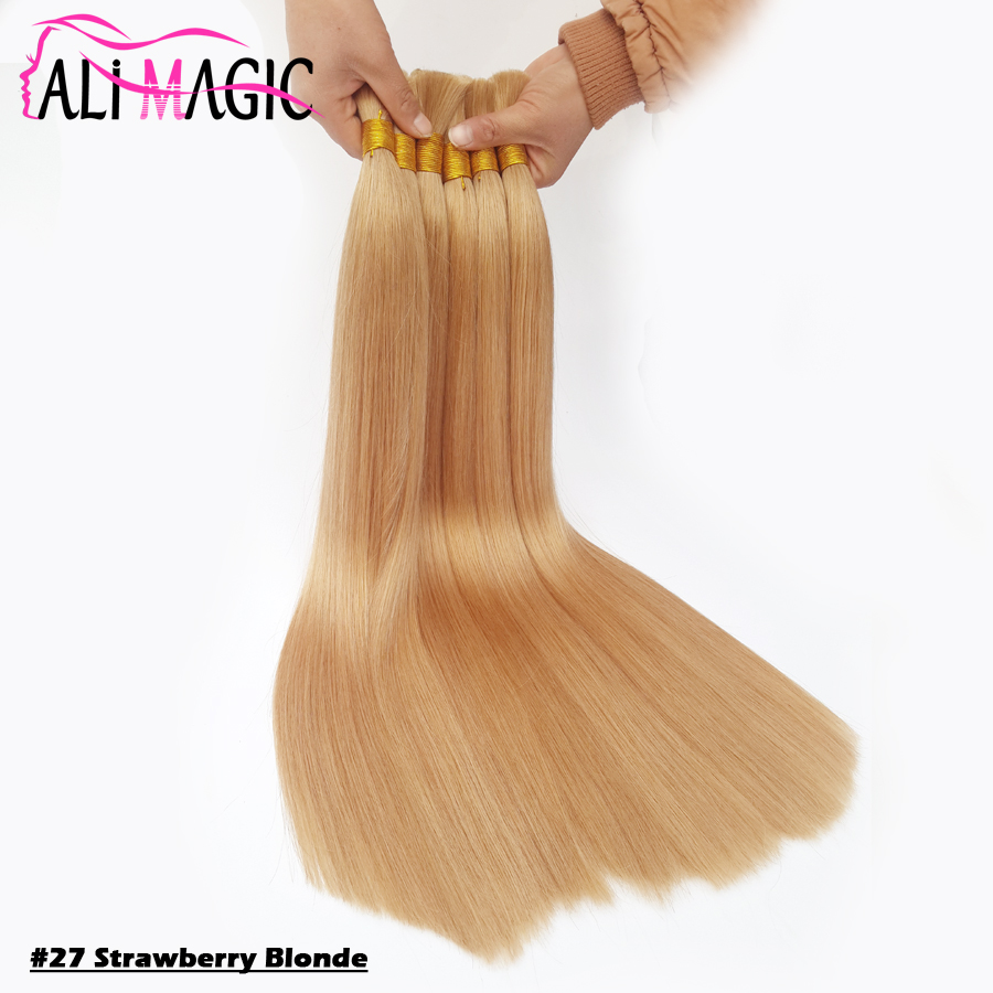 Brazilian Hair Bulk Human Hair Bundles #27 Strawberry Blonde Hair Bulk For Braiding 18"20"22"24" Ali Magic Factory Outlet 12colors